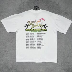 Official Bad Bunny Un Verano T Shirt Mens Sz L White 2022 World's Hottest 2-Side